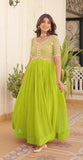 Wedani Georgette Anarkali Gown With Embroidered Top For Women (In Alpha M Regular Light Green),LIGHT GREEN,M,Georgette,anarkali,