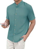 Toplot Men'S Solid Regular Fit Shirt (Popcorn-Mandarin-5210-Aqua-S_Aqua,Aqua,,B0DK529SKF