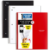Five Star Spiral Notebooks + Study App, 3 Pack, 1 Subject, College Ruled Paper, Pockets, 100 Sheets, Home School Supplies for Co