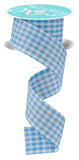 Gingham Check Wired Edge Ribbon, 1.5 x 10 Yards (Light Blue, White)