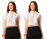 Toplot Women'S Casual Printed Crop Shirt With Half Sleeve Pack Of 2 (Combo-5059-Wht-Wht-M),White-White,,B0CFTXSCK2