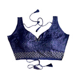 Pujia Mills Women's Heavy Multi Embroidery with Sequins Work Sleeveless Fancy Readymade Saree Blouse.(Teji Navy Blue_38)