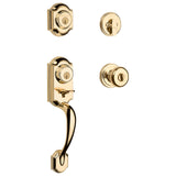 Kwikset Montara Front Door Lock Handle and Deadbolt Set, Entry Handleset Exterior with Interior Door Knob, Polished Brass, Pick