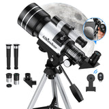 Telescope for Beginners and Kids, 70mm Aperture 400mm Refractor Telescope (15X-150X) for Astronomy Beginners, Portable with Adju