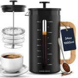 Home Hero French Press Coffee Maker - 34 oz Coffee Press with Bamboo Wood Handle, Heat Resistant Thick Borosilicate Glass French