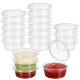 ICYANG 100 Pack Small Sauce Cups with Lids, 2.5oz Disposable Plastic Salad Dressing Containers for Lunch Box, Jello Shots, Condi