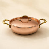 SHIV SHAKTI ARTS Copper Kadai with Lid & Brass Handles, 4 Litre | Hammered Vintage Kadhai with Inside Tin Kalai Lining for Sabji