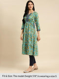 Rangita Mint Green Rayon Calf Length Printed Tiered Flared Kurti For Women | Kurta For Women_3Xl