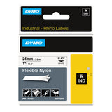 Rhino Flexible Nylon Industrial Label Tape, 1 x 11 1/2 ft, White/Black Print