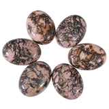 dssmboom 6 Pcs Oval Crystal Beads for Jewelry Making, Flat Back Rhodonite Stone Cabochons for DIY Crafts Decoration, 22mmx30mm