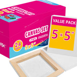 AUREUO Mini Stretched Canvas - 5x5 Inch/24 Pack - 2/5 Inch Profile Small Square Canvas - Gift Set Bulk Pack Canvases for Acrylic