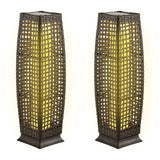 Tangkula 2-Piece Outdoor Solar Powered Floor Lamps, IP65 Waterproof Wicker Floor Lamps with Auto On/Off LED Light, Outdoor Decor