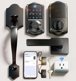 Veise VE017G-H Wi-Fi Smart Fingerprint Front Door Lock Set, Remote App Control, Keyless Entry Deadbolt with Handle, Backlit Keyp