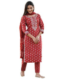 Anni Designer Women'S Rayon Blend Straight Printed Kurta With Pant & Dupatta (Maasa Red_S_Red_Small),Red,S