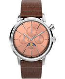 Timex Mens Marlin Moon Phase 40mm Watch - Brown Strap Rose Gold-Tone Dial Stainless Steel Case