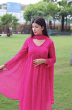 Anni Designer Women'S Georgette Lehariya Printed Anarkali Kurta With Pant & Dupatta (Mothda-Pink_S_Pink_Small),Pink,S,,,