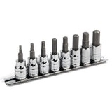 Powerbuilt Hex Bit Socket Set, 8 Piece, 3/8 Inch Drive Metric, Sizes 3-10mm, Ball End Sockets, Storage Rail - 642405, Silver