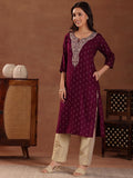Libas Women'S Cotton Woven Design Straight Kurta (26967R Maroon Maroon Xl