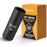 TIGHTSPOT 3/8 Inch Drive 22 mm Deep Impact Socket with Anti-Rounding 6 Point Design, Heat-Treated CRV Steel