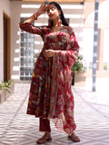 Libas Maroon Silk Blend Printed Kurta Sets For Women