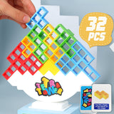 ALKISTA 32 Pcs Tetra Tower Balance Stacking Blocks Game, Board Games for 2 Players+ Family Games, Parties, Travel, Kids & Adults