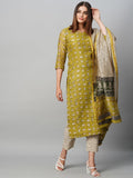Gosriki Women'S Chanderi Cotton Straight Printed Kurta With Pant & Dupatta (Stamp Green-Gs_L_Green_Large),Green,,B0CGD596ZF