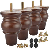 TCHOSUZ 4 Inch Wooden Furniture Legs, Solid Bun Feet with 5/16 inch Bolt,Modern Mid-Century Carved Sofa Couch Feet Furniture Rep