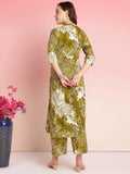 Anni Designer Women'S Rayon Blend Straight Printed Kurta With Pant (Tomsk Mehandi_L_Mehandi_Large),Mehandi,L,Rayon Blend,Anarkali,