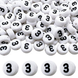 MIIIM 200 Pcs Serif Number 3 Beads for Bracelets, 4x7mm Round Number Beads 3 for Phone Digits, Keychains, Necklace (Digit 3)