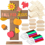 Blueweenly 12 Sets Wooden Fall Christian Painting Craft Kits for Kids Fall Jesus Cross Craft Kit Make Your Own Religious Thanksg