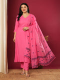 Anni Designer Women'S Rayon Blend Solid Straight Kurta With Pant & Dupatta (Janeu Pink-Vks01_Xl_Pink_X-Large),Pink,XL,,,