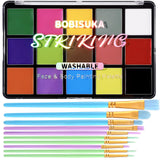 BOBISUKA Face Body Paint Palette + 10PCS Brushes Set, 15 Color Professional Face Painting Pallet Kit for Art Theater Halloween P