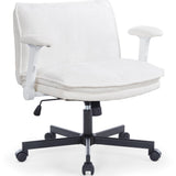 FanciSpot Cross Legged Office Chair with Wheels and Adjustable Flip-Arms, Criss Cross Desk Chair with Thick Cushion, Wide Seat O