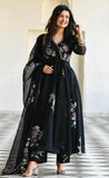 Sugathari Women'S Black Georgette Anarkali Floral Printed Kurta With Pant & Dupatta (Dress 113 Black L)