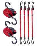 6 Pcs 48 Inch Flat Adjustable Bungee Cords with Hooks, 3X Faster to Adjust The Length, Lucky Straps Red Heavy Duty Bungee Straps