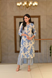 Anni Designer Women'S Cotton Blend Straight Printed Kurta With Pant (Jamahi Blue-Nw_L_Blue_Large),Blue,L,,,