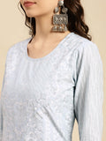 Rangita Light Blue Cotton Calf Length Printed Double Layered Kurti For Women | Kurta For Women_S