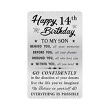 MOQIYXL 14th Birthday Card for Son, 14 Year Old Gifts for Son Engraved Wallet Card