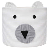 Bear Basket, Large Cotton Rope, Large Storage, Woven Laundry Hamper, Cloth Storage Bin, for Clothes in Bedroom (White, 18x15)