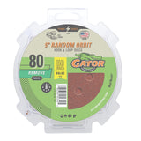 Gator 5 Random Orbit Hook & Loop Red Resin Aluminum Oxide Sanding Discs, 8Hole, 80 Grit, 50 Pack