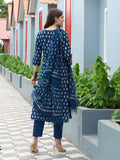 Gosriki Women'S Cotton Blend Straight Printed Kurta With Pant & Dupatta (Thaka Blue-Gs_S_Blue_Small),Blue,,B0CGD71DH9