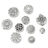 DanLingJewelry 100Pcs 10 Styles Antique Silver Flat Round Beads with Flower & Star Pattern Tibetan Round Beads for DIY Jewelry C
