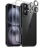 JETech 5 in 1 Case for iPhone 16 6.1-Inch with 2 Pack Each Tempered Glass Screen Protectors and Camera Lens Protectors, Non-Yell