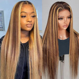 OOVVDA Honey Blonde Ombre Lace Front Wig Human Hair 13x6 HD Transparent Straight Lace Front Wigs Pre Plucked 200% Density 4/27 C
