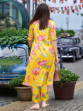 Anni Designer Women'S Rayon Viscose Printed A-Line Kurta With Pant (Ladat Yellow-Vks05_Xxl_Yellow_Xx-Large),Yellow,2XL,,,
