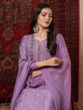 Anni Designer Women'S Rayon Blend Printed Straight Kurta With Pant & Dupatta (Toxic Purple-Vks01_L_Purple_Large),Purple,L,,,