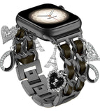 Black Bracelet Band with Cute Charm Compatible for Apple Watch 42mm 44mm 45mm 46mm 49mm Women, Cuban Chain Strap for iWatch Seri