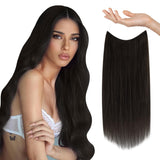 Sunny Wire Hair Extensions Real Human Hair Fish Line Human Hair Extensions Invisible Wire Extensions Darkest Brown #2 22 Inch