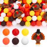 FYSUIMU 95 Pcs Fall Thanksgiving Silicone Beads Turkey Autumn Colored Round Rubber Loose Beads for DIY Crafts Keychain Jewelry M
