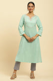 W For Woman Women'S Cotton Solid Regular Kurta (23Auw19871-220625_Mint Blue_12)
